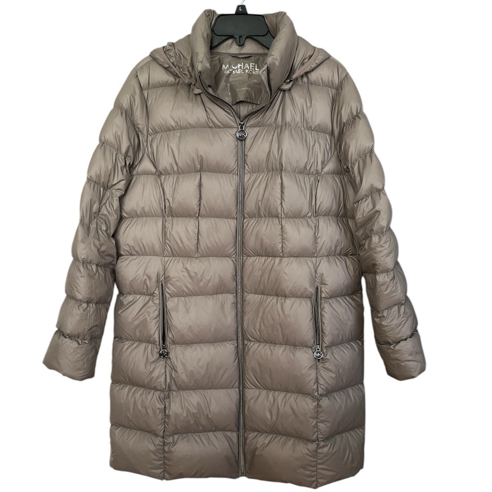Michael Kors Packable Down Fill Taupe Brown‎ Tan Long Jacket Coat XL